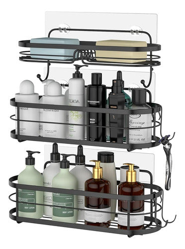 STEUGO Shiny Black Shower Caddy Basket with Hooks for Sponge 0