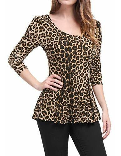 Allegra K Peplum Top with Leopard Print Round Neck 0