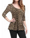 Allegra K Peplum Top with Leopard Print Round Neck 0