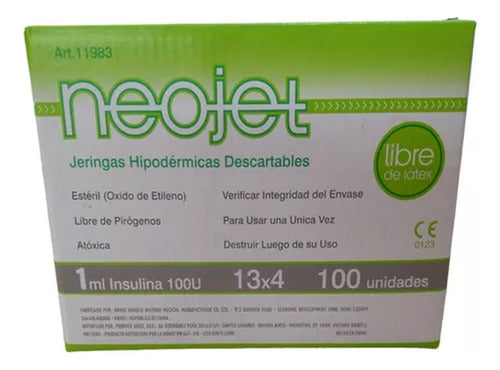 Neojet 1ml Insulin Syringe 100u with Needle 13x4 X 100 Units 0