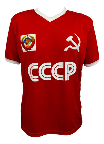 Red CCCP USSR T-shirt with Retro V-Neck 0