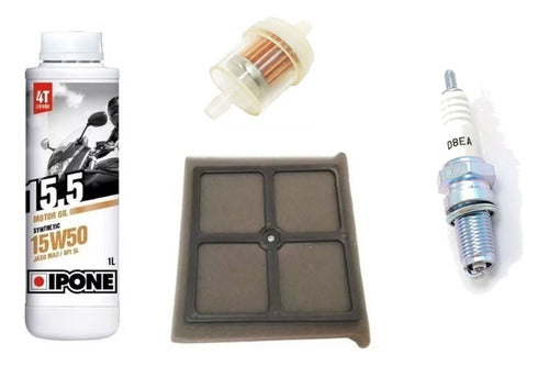 Ipone Oil Service Kit with Air and Fuel Filters and Spark Plug for CG 150 S2 Tubular 0