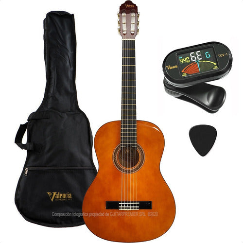 Valencia Superior Acoustic Guitar + Reinforced Case Advanced Tuner 0