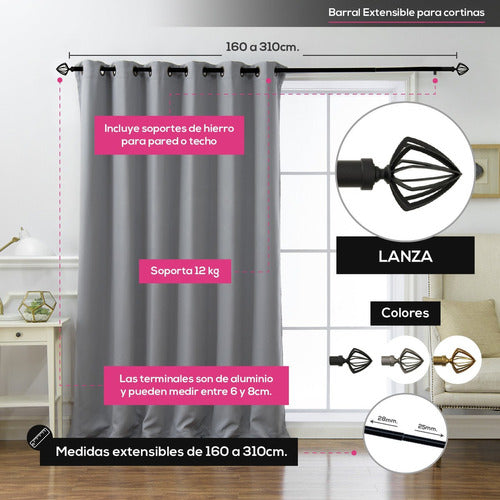 Haussman Barral Lanza Cortina Extensible 160x310 Niquel Sat Vip 1