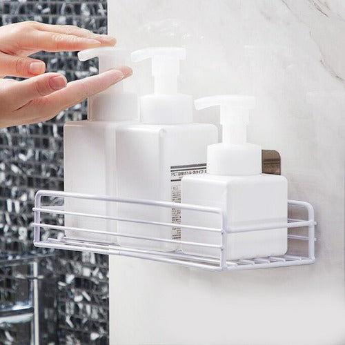 Self-Adhesive White Metal Shelf for Bathroom and Kitchen 1