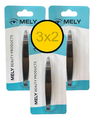 Mercadoflash Set 3x2 Pinza Depilar Cejas Antideslizante Plana Angular 0