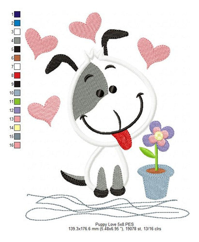 Digital Embroidery Machine Pattern Children's Design Dog Puppy Love 621 3