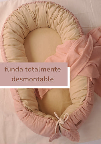 Evaki Bebes Nidito Con Funda Desmontable + Manta De Gasa Rosa Y Arena 1