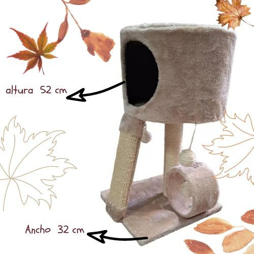 Cat Scratching Post Tower Hideout Tree with Plush Ball Sisal 1