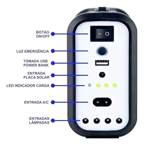 Kit Mp3 Carregador Rádio Led Luz Camping Placa Solar Lâmpada 1