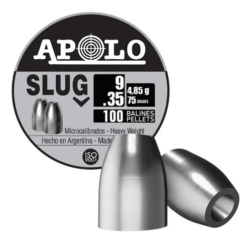 Balines Apolo Slug 9 Mm .35 Punta Hueca 75 Gr Lata X 100 Pcp 0