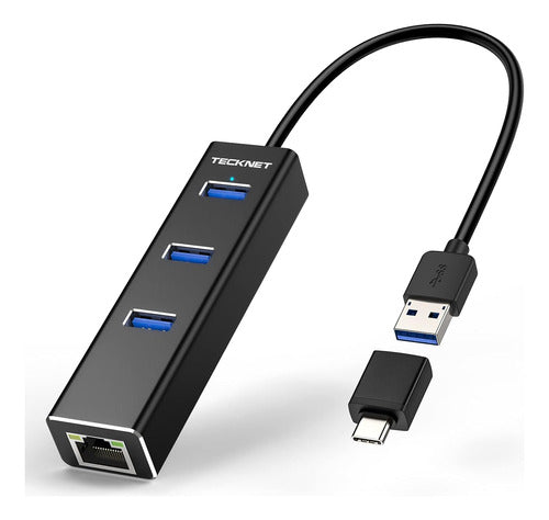 Adaptador Usb A Ethernet, 3 Puertos De Aluminio Usb 3.0 Hub 0