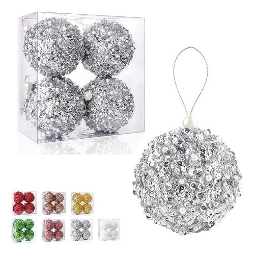 Zhanyigy Silver Christmas Ball Ornaments - Pack of 4 0