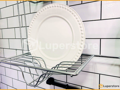 Luperstore Double Dish Drainer for 14 Plates Without Rod - Large Silver 4