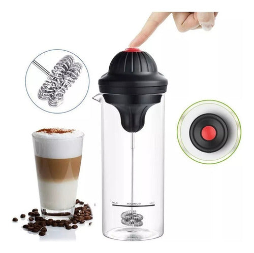 MegaShop Milk Frother for Coffee with Glass Jar 450ml Battery-Free 0