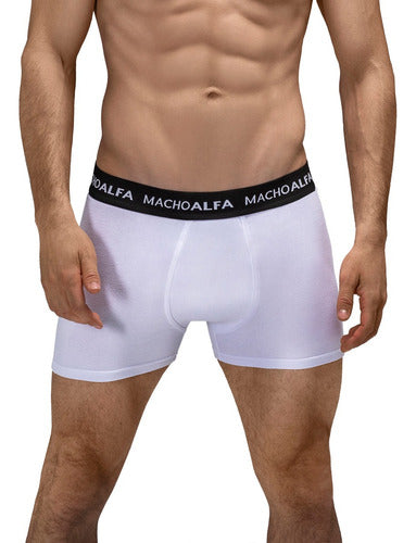 Macho Alfa Men's Cotton Boxer Shorts in White with Elastic C45006 0