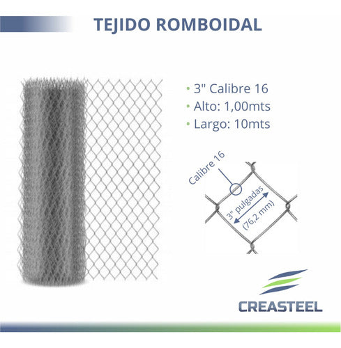 CREASTEEL Tejido Romboidal 3'' 1,00x10mts Cal 16 1