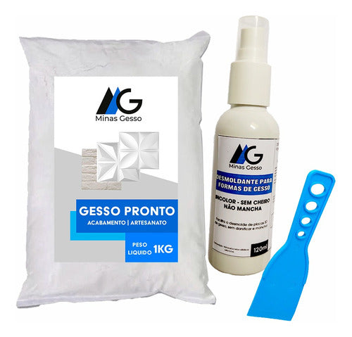 Kit Gesso Para Placas 3d Gesso 1kg Desmoldante Espatula 0