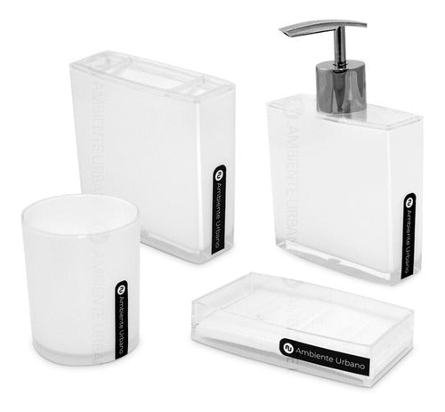 Modern White Acrylic 4-Piece Bathroom Set - Soap Dish, Cup, Brush Holder, Dispenser 0