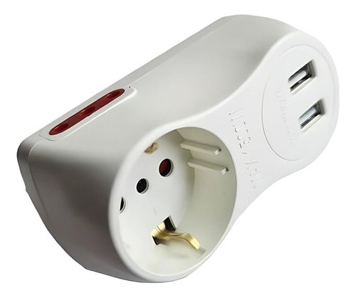 Adaptador Schuko + 2 Toma Corrientes 3 En Linea A + 2 Usb 0