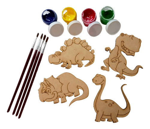 DinoArt 40 Dinosaurios Para Pintar Pincel 10cm Fibrofacil Pincel 0