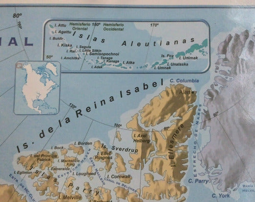 Mundo Cartografico Mapa America Del Norte Bifaz-Varillado-Físco-Poli-1,30x0,95m 2