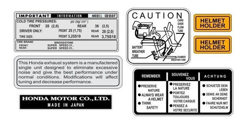 Adesivos Advertência Precaução  Honda Cb 550 Four 0