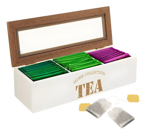 Trendy Store Rectangular Wooden Tea Box with 3 Divisions 0