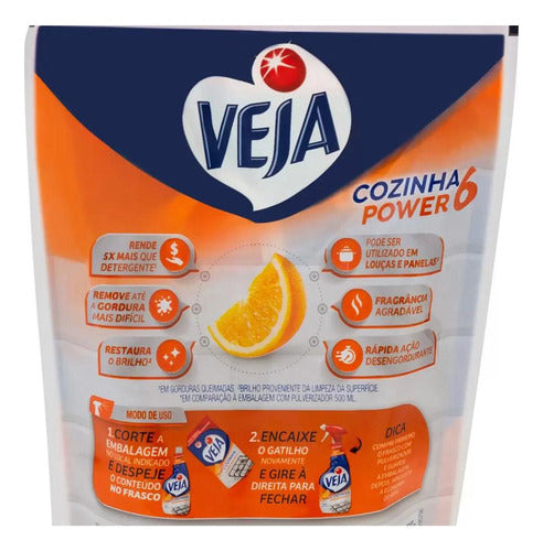 Kit C/ 4 Veja Desengordurante Cozinha Laranja 400ml Refil 3