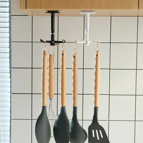Rotating Kitchen Utensil Holder with Wall Adhesive - Black Plastic - Craco 1