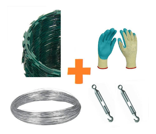 Concertina Verde 100mt + 10kg Alambre + Tensores + Guantes 0