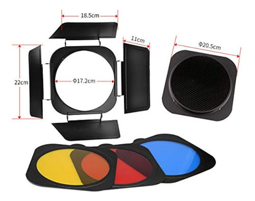 Jinbei Led Video Light Modifier Barn Door Con Honeycomb Grid 1