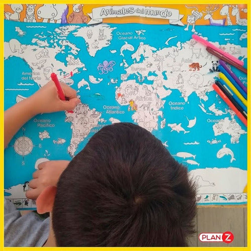 Giant World Map Animals to Color - Kidz 2