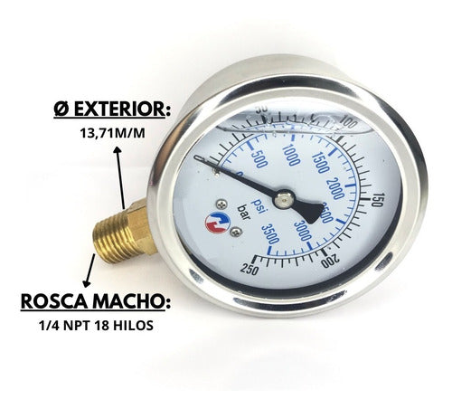 Manómetro Hidráulico Ø63mm Rango 250 Bar C/glicerina Inf.1/4 1