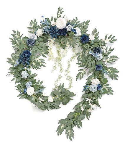 Lings Moment 9FT Eucalyptus and Willow Leaf Garland with White Flowers 0