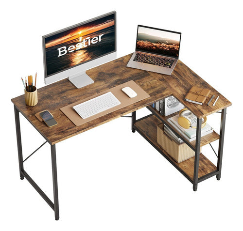 Bestier - Small L-Shaped Desk with Shelves 0