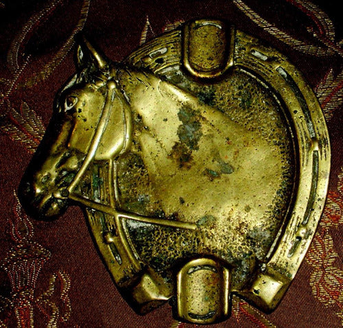 Antiguo Cenicero Bronce Caballo-herradura-macizo 0