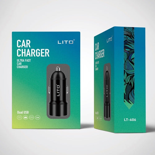 LITO Car Charger Fast Charge Dual USB Output 2.4A Premium 2