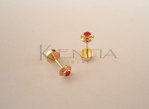 Kentia Joyas Aros Abridores Oro 18 Kt Piedra Chica Rojo Recién Nacida Bebé 1