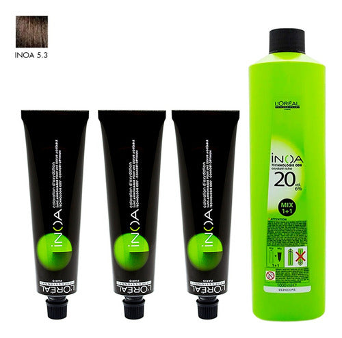 L'Oréal Inoa X3 Ammonia-Free Hair Color Tint 5.3 + Developer 0