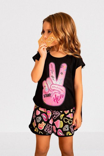 Promesse Pijama Niña Remera Con Short Peace Hand PR12371 0