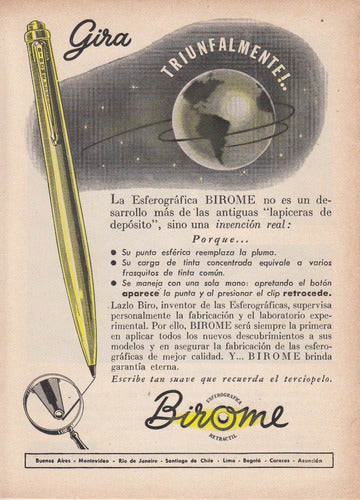 3 Hojas Con Publicidad De Birome Boligrafos Vintage Años 40 1