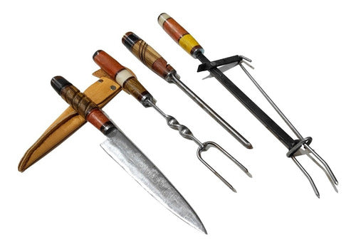 Handcrafted Gaucho Knife Set with Sharpener and Forks 0