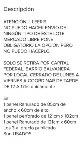 1 Panel Ranurado + 2 Perforados.usado.no Se Envía,se Retira 2