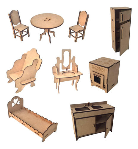 Large 3-Story Dollhouse Fibroboard MDF + Furniture 3