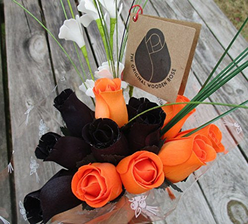 The Original Wooden Rose Halloween Black and Orange Flower Bouquet 1 Dozen 4