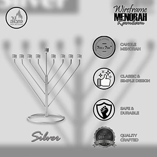 Ner Mitzvah Hanukkah Menorah - Fits All Standard Chanukah Candles - Sleek Silver V-Shaped Design 2