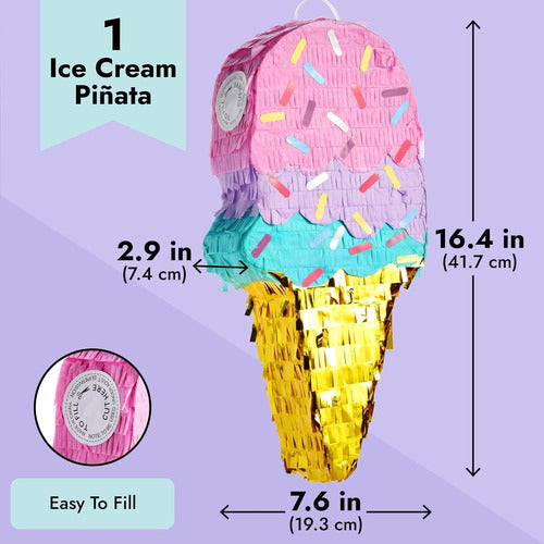 BLUE PANDA Ice Cream Cone Piñata for Decoration, 41.5 x 19.3 x 7.4 cm 1