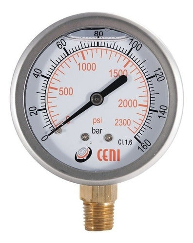 CENI 63mm Stainless Steel Pressure Gauge with Glycerin 0-160 Bar/psi 1/4 Npt 0