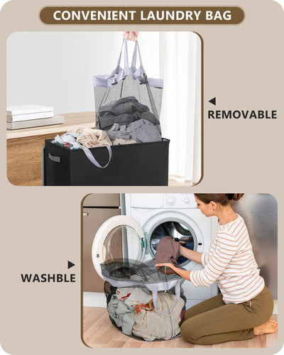 Soledi Double Laundry Basket with Lid and Laundry Bags 3